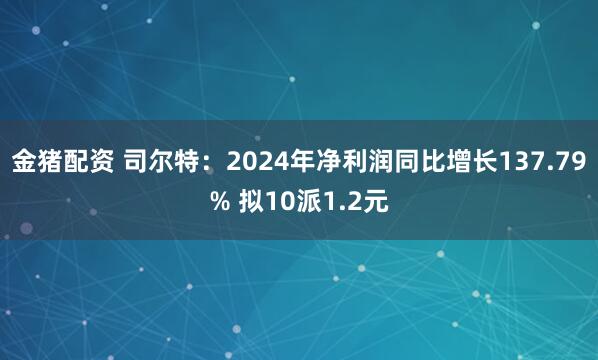 金猪配资 司尔特：2024年净利润同比增长137.79% 拟10派1.2元