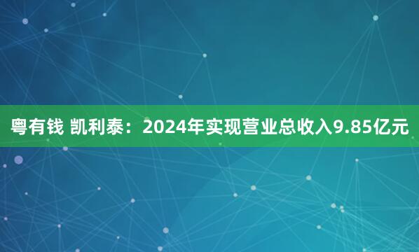 粤有钱 凯利泰：2024年实现营业总收入9.85亿元